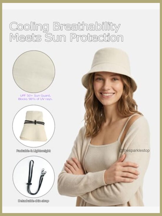 Linen Cotton Bucket Hat, UPF 50+ Sun Protection, Adjustable Chin Strap main image 6